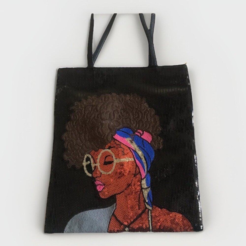 Glasses Girl Sequins Large Tote Bag Urban‎ Chic